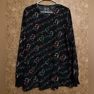 Cherokee Black Medical Jacket with Multicolor Heartbeat Print